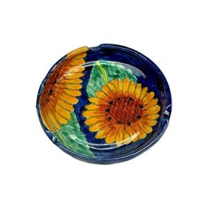 Hand Painted Sunflower Ashtray Trinket Dish Mexico Boho Hippie 420 Tobacciana